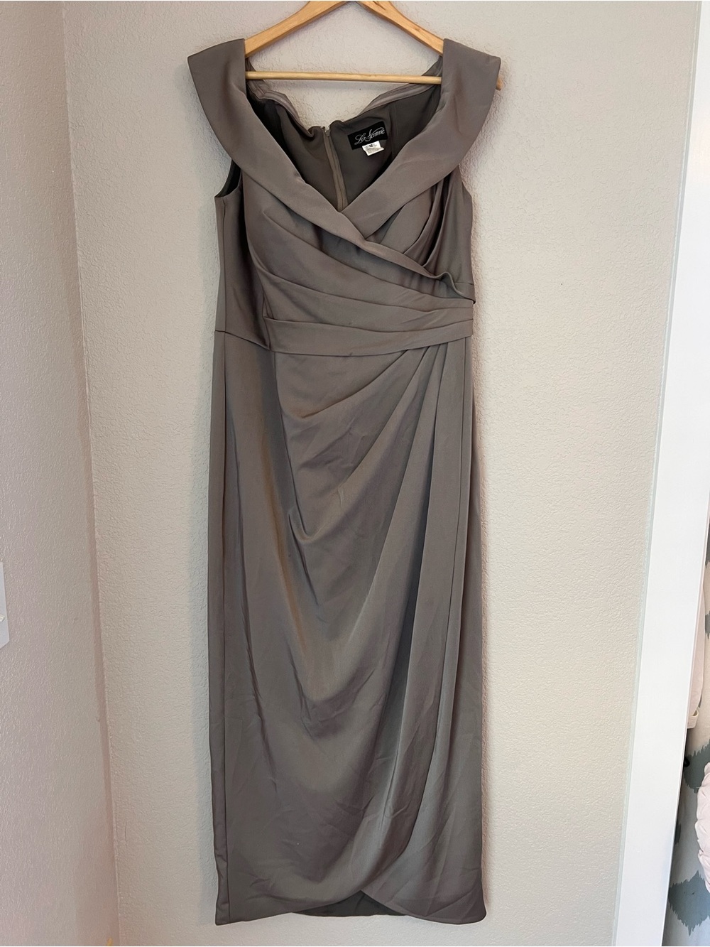 La Femme Gray Taupe Draped Sleeveless Maxi Dress